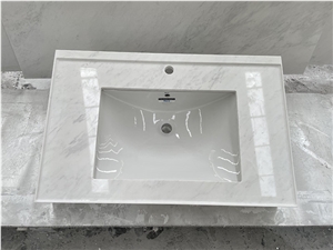 White Marble Bathroom Vanity Countertop With Basins 