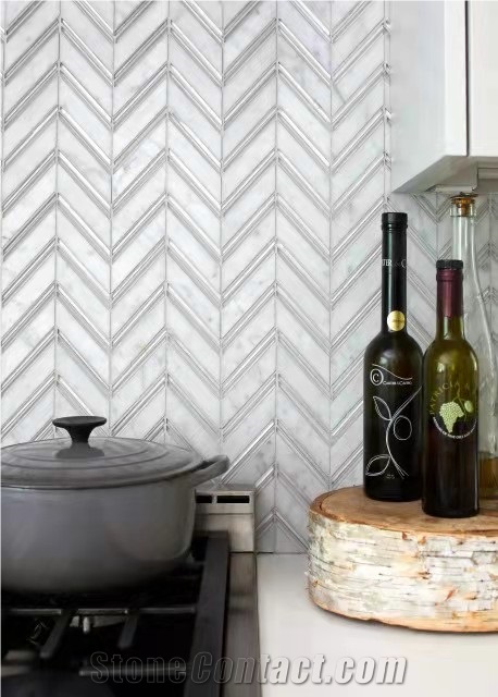 Calacatta White Herringbone Mosaic 