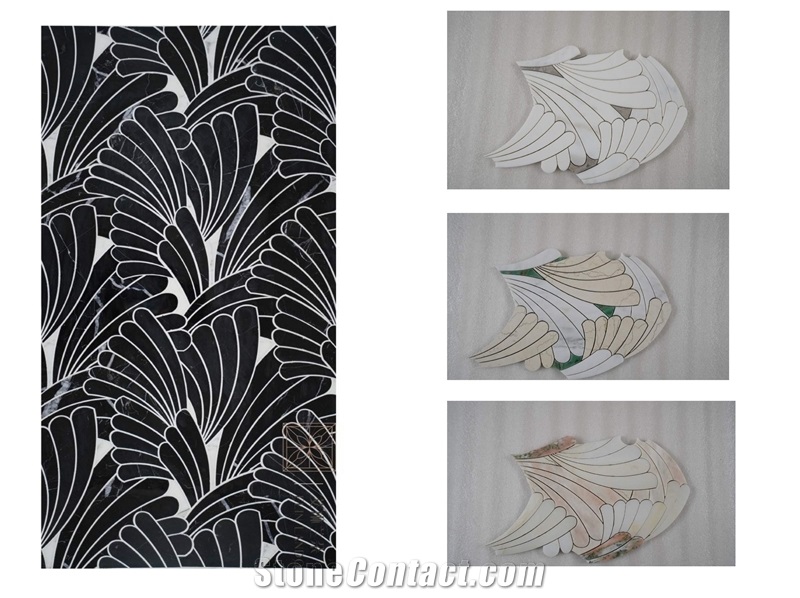 Waterjet Mosaic Botanical Pattern Palm Leaves 