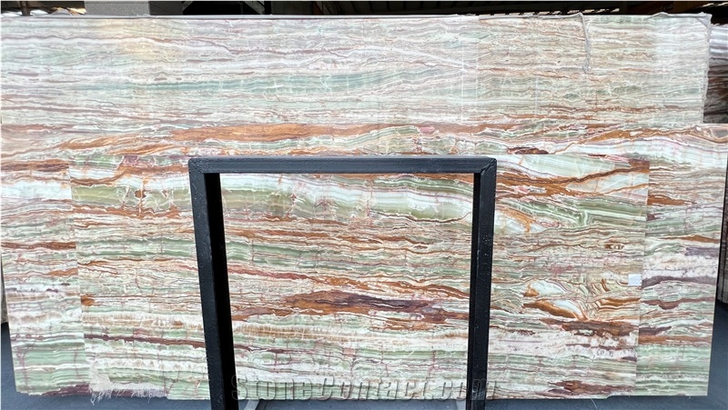 Polished Iran Crocodile Green Onyx Slab