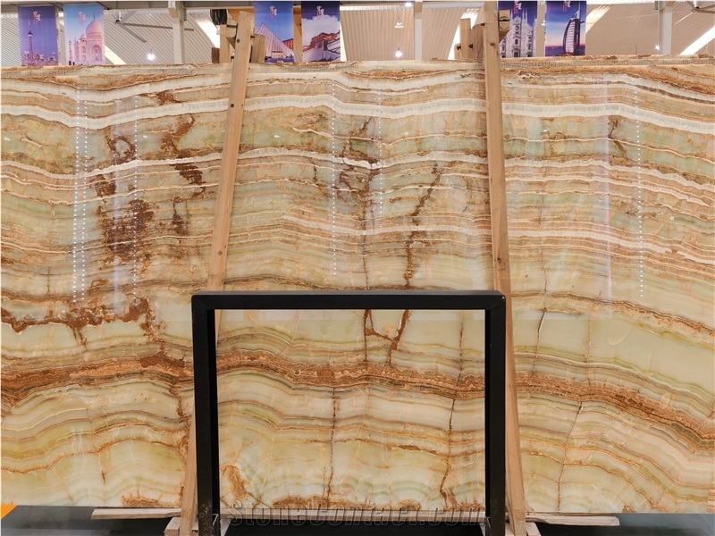 Polished Iran Crocodile Green Onyx Slab