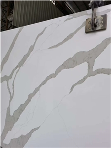 Quartz White Calacatta With Grey And Yellow Veins