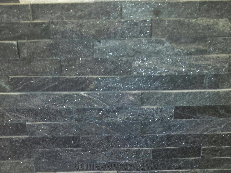 Black Sparkle Cultured Slate Wall Ledge Panels, Stacked Stone Veneer