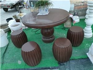 China Dark Brown Wood Marble Table Set Stone Bench