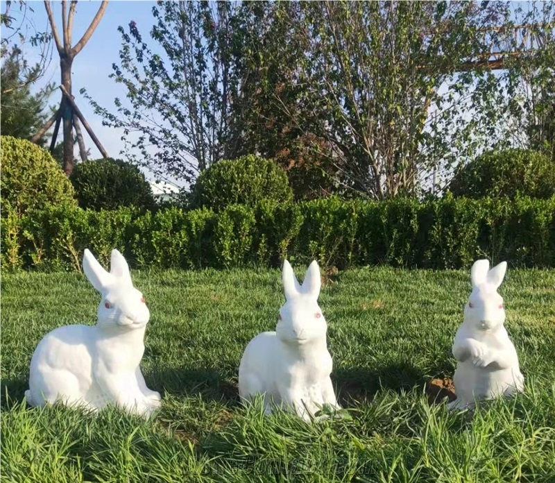 Marble Stone Rabbit Animal Sculpture Street Statues