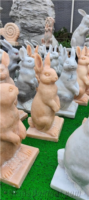 Marble Stone Rabbit Animal Sculpture Street Statues