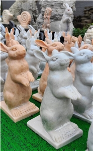 Marble Stone Rabbit Animal Sculpture Street Statues