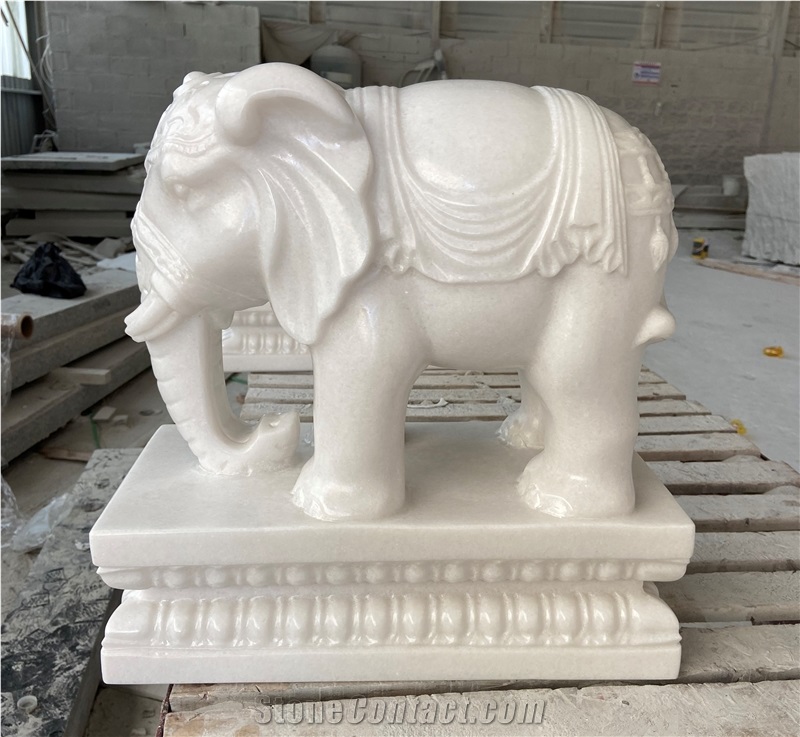Pure White Jade Marble Animal Elephant Sculpture Carving
