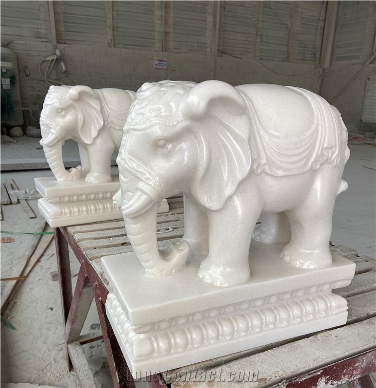 Pure White Jade Marble Animal Elephant Sculpture Carving