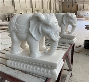 Pure White Jade Marble Animal Elephant Sculpture Carving