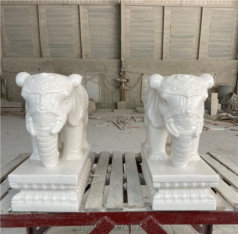 Pure White Jade Marble Animal Elephant Sculpture Carving