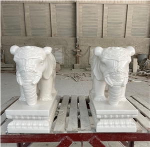 Pure White Jade Marble Animal Elephant Sculpture Carving