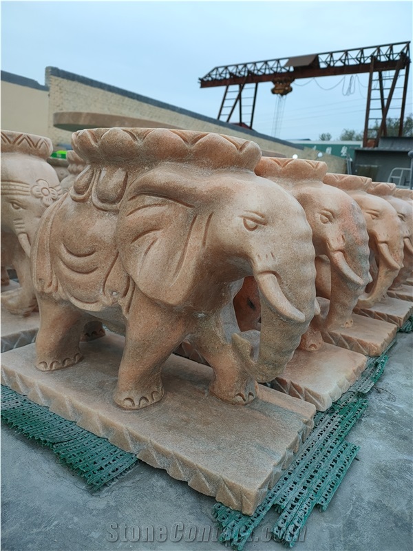 Red Marble Animal Carved Garden Chair Table Set