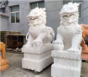 White Marble Chinese Dragon Sculpture Kylin Carving