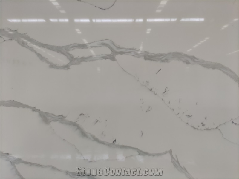 Popular Quartz Stone Calacatta Line Grey Vein Big Slabs