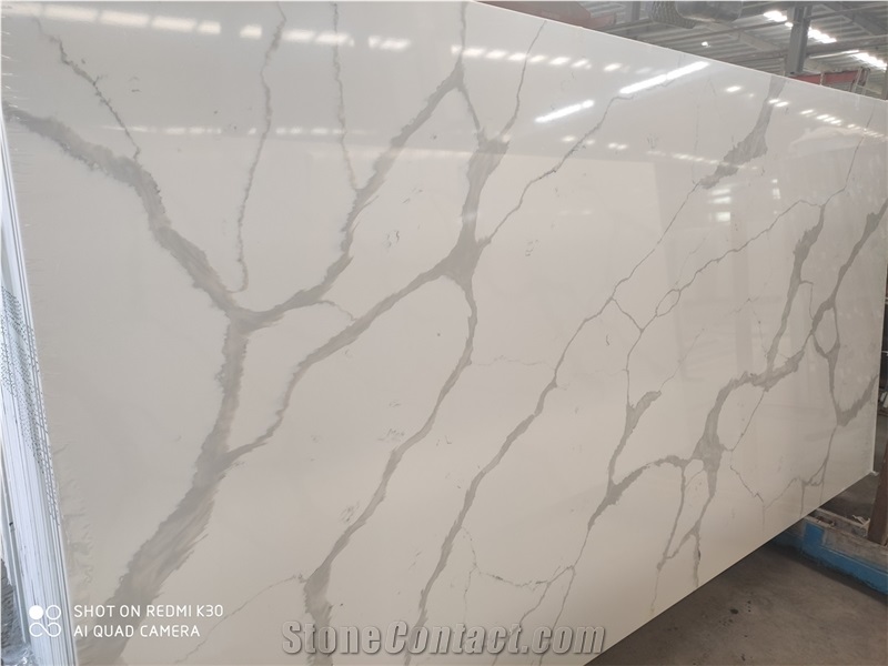 Quartz Slab Artificial Calacatta White Stone 
