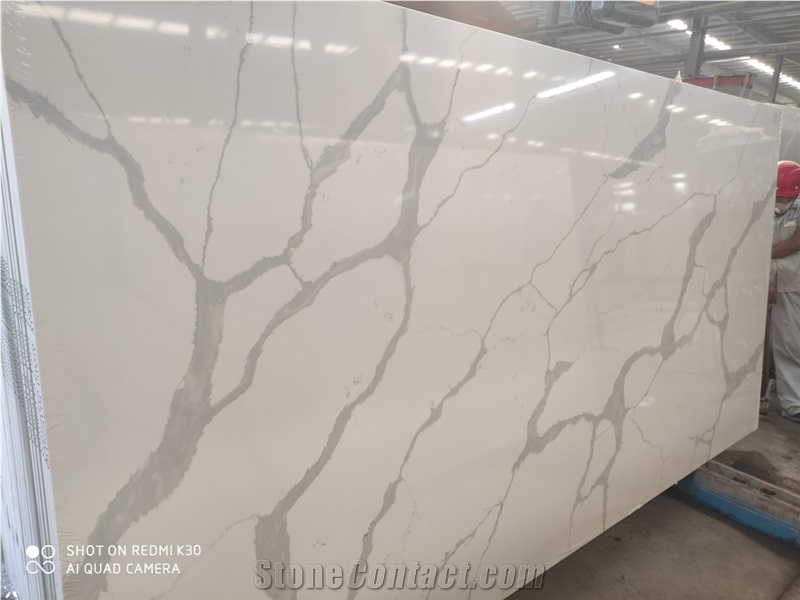 Quartz Slab Artificial Calacatta White Stone 