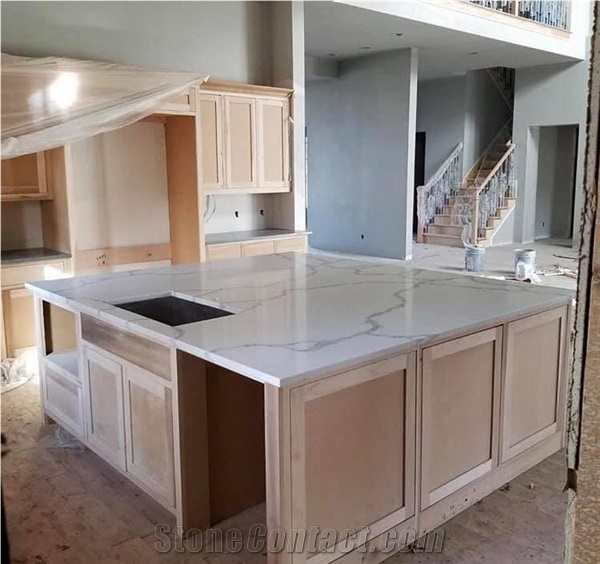 Slab Calacatta Marble Quartz Artificial Stone Result