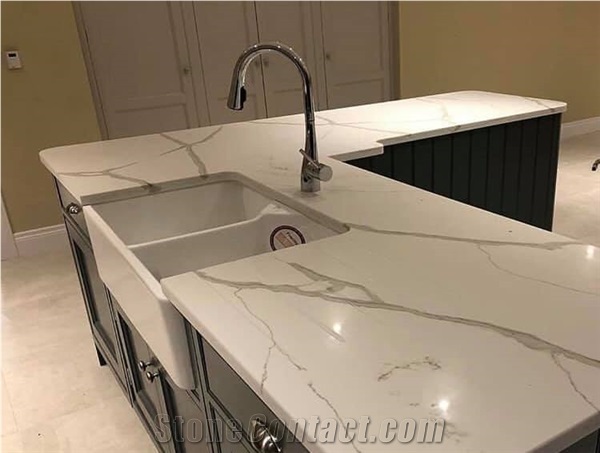 Slab Calacatta Marble Quartz Artificial Stone Result