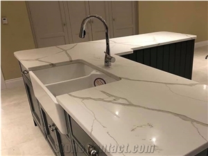 Slab Calacatta Marble Quartz Artificial Stone Result