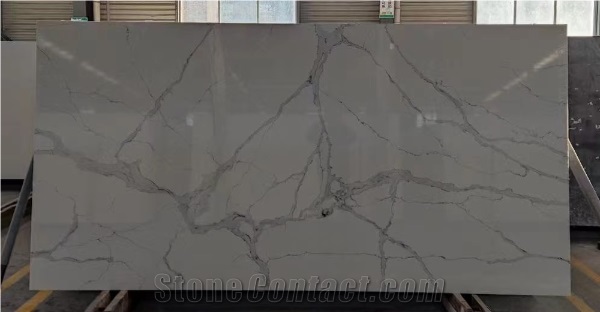 White Calacatta Quartz Artificial Slab