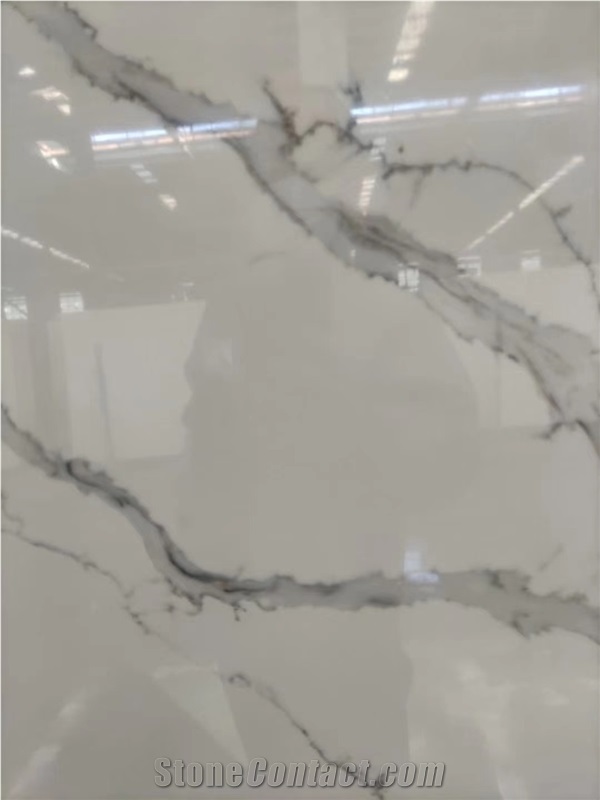 White Calacatta Quartz Artificial Slab