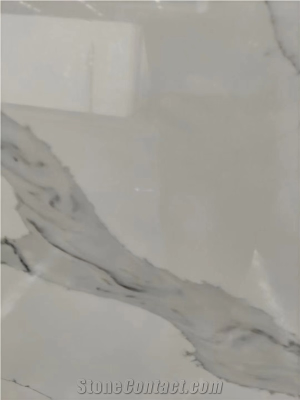 White Calacatta Quartz Artificial Slab