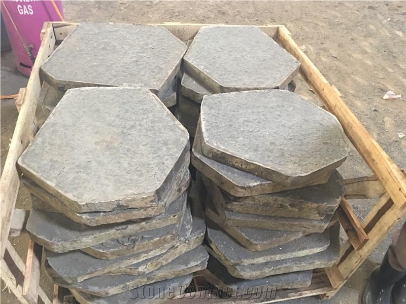Bushed Hammered Black Basalt Stepping Stone