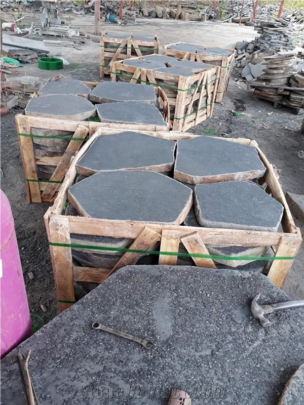 Bushed Hammered Black Basalt Stepping Stone