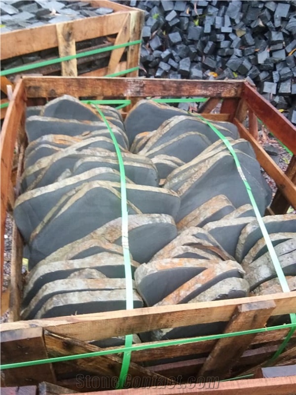 Bushed Hammered Black Basalt Stepping Stone