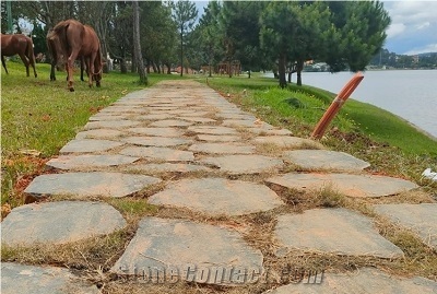 Bushed Hammered Black Basalt Stepping Stone