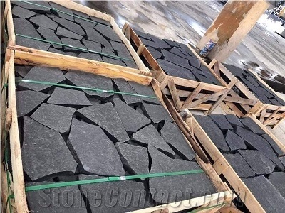 Flamed Crazy/Tumbled Black Basalt Stepping Stone