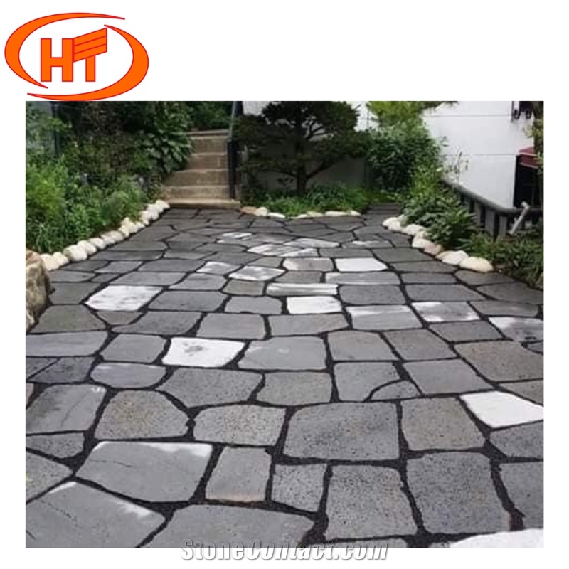 Flamed Crazy/Tumbled Black Basalt Stepping Stone