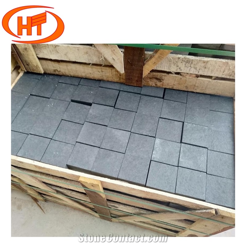 Flamed, Mushroom, Handmade Black Basalt Paving Stone 