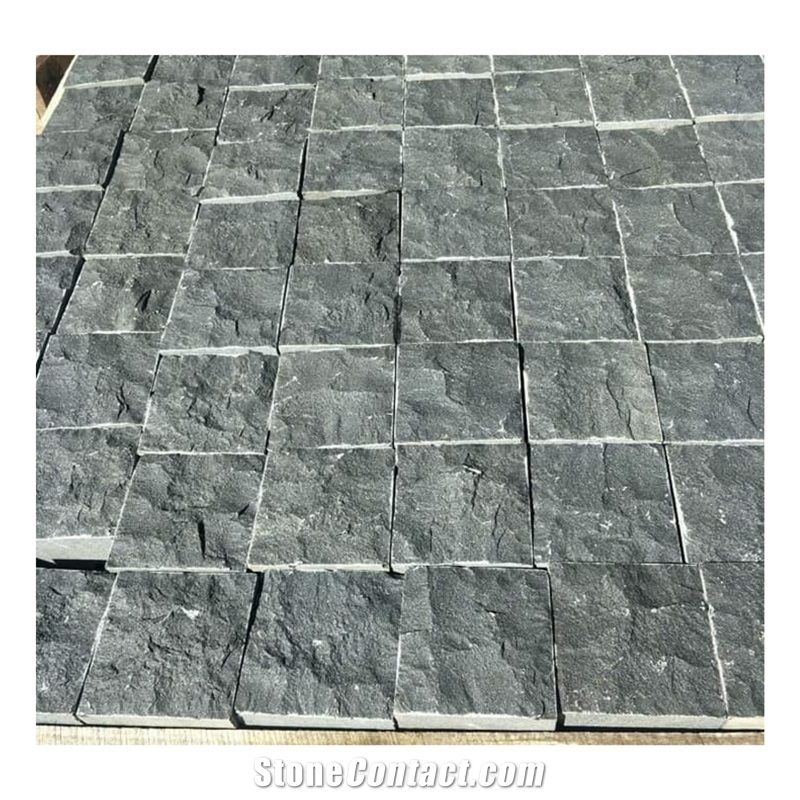 Flamed, Mushroom, Handmade Black Basalt Paving Stone 