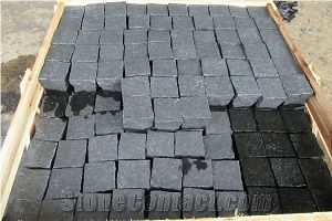 Flamed, Mushroom, Handmade Black Basalt Paving Stone 