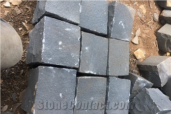 Flamed, Mushroom, Handmade Black Basalt Paving Stone 