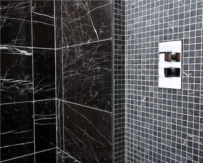 Honed Black Fade Marble, Crocodile Black Marble Tiles 