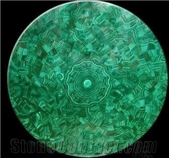 Malachite Stone,Semiprecious Stone In Round Table Top,