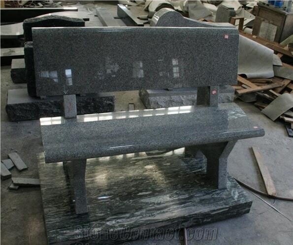 G633 Light Gray Granite Monument & Tombstone Cemetery Bench