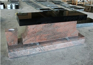 Multicolour Red Granite American Tombstone Cemetery Bench