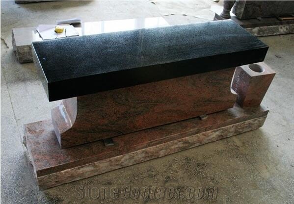 Multicolour Red Granite American Tombstone Cemetery Bench