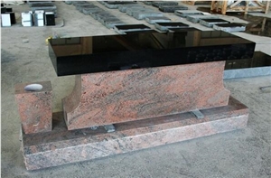 Multicolour Red Granite American Tombstone Cemetery Bench