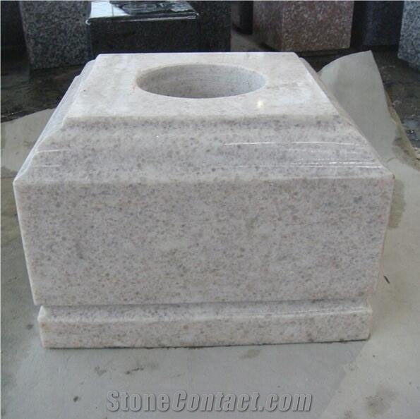 Pearl White Granite Square Tombstone Vases For Cemetory 