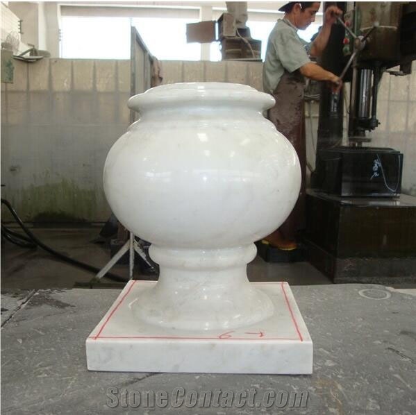Polished White Marbel Round Monumental Flower Vases