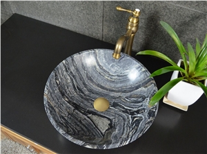 Bathroom Marble Farm Sink Black Wooden Round Wash Basin