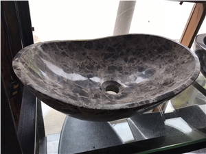 Brown Marble Bath Vessel Sink Emperador Dark Oval Wash Basin