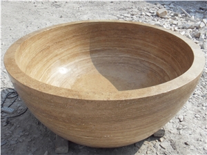 Design Round Stone Bath Tubs Beige Travertine Hotel Bathtub