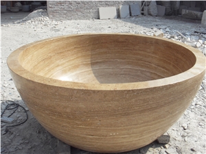 Design Round Stone Bath Tubs Beige Travertine Hotel Bathtub