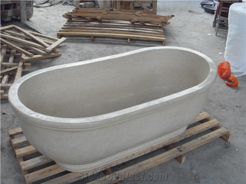 Design Round Stone Bath Tubs Beige Travertine Hotel Bathtub